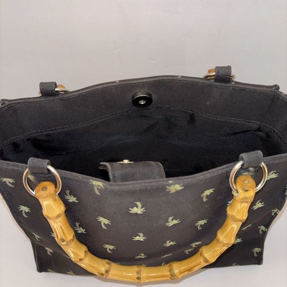 Sunny Hawaii Bamboo Handles Black Palm Trees Snap Closure Purse Handbag - Picture 10 of 16